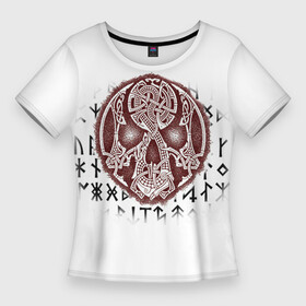 Женская футболка 3D Slim с принтом Рунный нежить в Петрозаводске,  |  | undead | руны | скандинавия | стиль викингов | череп