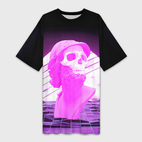 Платье-футболка 3D с принтом Vaporwave  Skull  Психоделика в Петрозаводске,  |  | mountains | psychedelic | skull | sun | vaporwave | горы | психоделика | солнце | череп