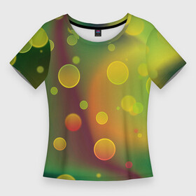 Женская футболка 3D Slim с принтом Кружочки на разноцветном фоне в Петрозаводске,  |  | абстракция | желтый | зеленый | красный | круги | кружки | кружочки | оранжевый