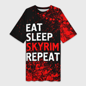 Платье-футболка 3D с принтом Eat Sleep Skyrim Repeat  Краска в Петрозаводске,  |  | eat sleep skyrim repeat | elder | logo | scrolls | skyrim | the | игра | игры | краска | краски | лого | логотип | символ | скайрим