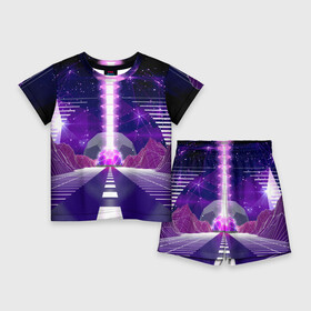 Детский костюм с шортами 3D с принтом Vaporwave  Neon  Space в Петрозаводске,  |  | cosmos | neon | space | stars | vaporwave | звёзда | космодром | космос | неон