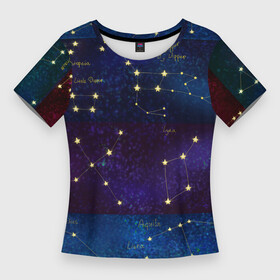 Женская футболка 3D Slim с принтом Самые известные созвездия Северного полушария летом в Петрозаводске,  |  | constellations | galaxy | stars | вселенная | звезды | небо | ночное | полушарие | северное | созвездия