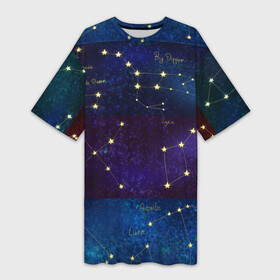 Платье-футболка 3D с принтом Самые известные созвездия Северного полушария летом в Петрозаводске,  |  | constellations | galaxy | stars | вселенная | звезды | небо | ночное | полушарие | северное | созвездия