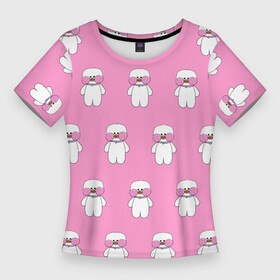 Женская футболка 3D Slim с принтом ЛАЛАФАНФАН на розовом фоне в Петрозаводске,  |  | duck draw | lalafanfan | желтая утка | китайские утки | корейская утка | лалафанфан | утка