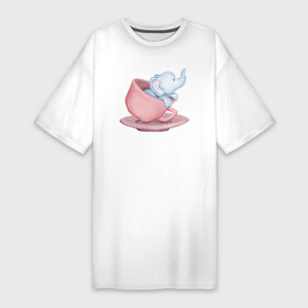 Платье-футболка хлопок с принтом Милый Слонёнок Внутри Чашки в Петрозаводске,  |  | animals | beast | cute | животные | звери | милый | слон | слонёнок