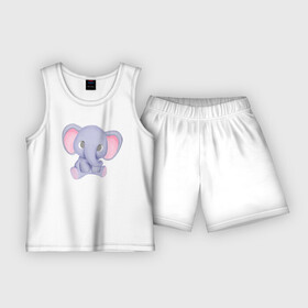 Детская пижама с шортами хлопок с принтом Милый Слонёнок Сидит в Петрозаводске,  |  | animals | beast | cute | животные | звери | милый | слон | слонёнок