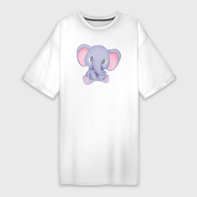 Платье-футболка хлопок с принтом Милый Слонёнок Сидит в Петрозаводске,  |  | animals | beast | cute | животные | звери | милый | слон | слонёнок