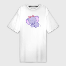 Платье-футболка хлопок с принтом Милый Слонёнок С Бантиком в Петрозаводске,  |  | animals | beast | cute | животные | звери | милый | слон | слонёнок