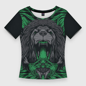 Женская футболка 3D Slim с принтом Царь зверей лев в Петрозаводске,  |  | дикий | животное | кошка | лев | хищник | царь