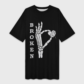 Платье-футболка 3D с принтом Разбитое Сердце Broken Heart Рука в Петрозаводске,  |  | broke | hand | skulls | кости | любовь | скелет | текстура | узор | чб | черный