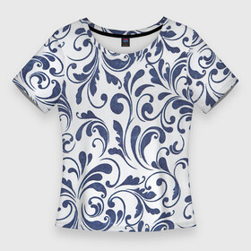 Женская футболка 3D Slim с принтом Гжелевый рисунок в Петрозаводске,  |  | арт | вектор | гжель | народный рисунок | рисунок | синий | синий рисунок | хохлома | цветок | цветы