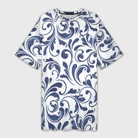 Платье-футболка 3D с принтом Гжелевый рисунок в Петрозаводске,  |  | арт | вектор | гжель | народный рисунок | рисунок | синий | синий рисунок | хохлома | цветок | цветы