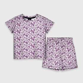 Детский костюм с шортами 3D с принтом Фиолетовая гжель в Петрозаводске,  |  | арт | вектор | гжель | рисунок | синий | фиолетовая гжель | фиолетовый рисунок | хохлома | цветок | цветы