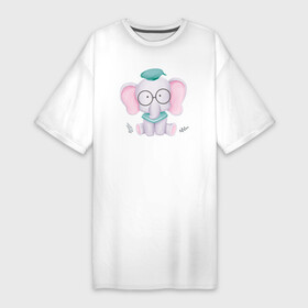 Платье-футболка хлопок с принтом Милый Слонёнок Готов К Школе в Петрозаводске,  |  | animals | beast | cute | животные | звери | милый | слон | слонёнок