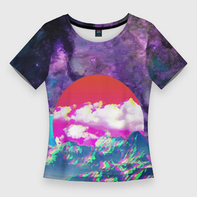 Женская футболка 3D Slim с принтом Закат красного солнца  Импрессионизм  Горы  Neon в Петрозаводске,  |  | clouds | color | impressionism | mountains | sky | sun | sunset | горы | закат | импрессионизм | небо | облака | солнце | цвет