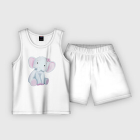 Детская пижама с шортами хлопок с принтом Милый Слонёнок Сидит С Цветком в Петрозаводске,  |  | animals | beast | cute | животные | звери | милый | слон | слонёнок