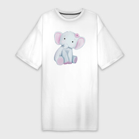 Платье-футболка хлопок с принтом Милый Слонёнок Сидит С Цветком в Петрозаводске,  |  | animals | beast | cute | животные | звери | милый | слон | слонёнок