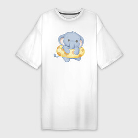Платье-футболка хлопок с принтом Милый Слонёнок С Плавательным Кругом в Петрозаводске,  |  | animals | beast | cute | животные | звери | милый | слон | слонёнок