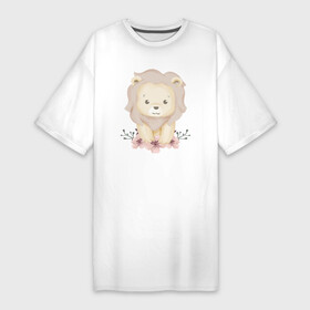 Платье-футболка хлопок с принтом Милый Львёнок С Цветами в Петрозаводске,  |  | animals | beast | cute | lion | животные | звери | лев | львёнок