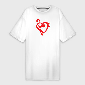 Платье-футболка хлопок с принтом Сердце Скрипичный и Басовый Ключи Красное в Петрозаводске,  |  | любовь | музыка | музыкант | музыканты | нота | ноты | отношения | романтика | сердце | символ | символы