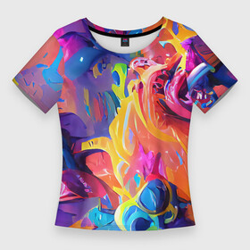 Женская футболка 3D Slim с принтом Madness colors в Петрозаводске,  |  | abstraction | bright | brush | colors | madness | paint | абстракция | краски | красочный | насыщенный | фееричный | цвета | экспрессия | яркий