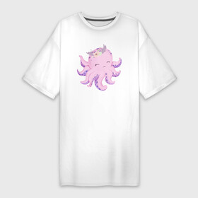 Платье-футболка хлопок с принтом Милая Осьминожка С Цветами в Петрозаводске,  |  | animals | beast | cute | octopus | животные | звери | милый | осьминог | осьминожка