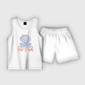 Детская пижама с шортами хлопок с принтом Милый Слонёнок Сидит С Цветами в Петрозаводске,  |  | animals | beast | cute | животные | звери | милый | слон | слонёнок