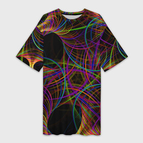 Платье-футболка 3D с принтом Deep black space and wormholes в Петрозаводске,  |  | abstraction | fashion | neon | pattern | vanguard | абстракция | авангард | мода | неон | узор