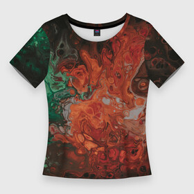 Женская футболка 3D Slim с принтом Размытые краски (цветная абстракция) в Петрозаводске,  |  | abstract | colors | green | red | абстрактная | абстрактные | абстракция | зеленый | краски | красный | цвета