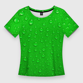 Женская футболка 3D Slim с принтом зеленый фон с росой в Петрозаводске,  |  | background | dew | drop | drops | green | greenery | plain | зеленый | зелень | капли | капля | однотон | природа | роса | фон