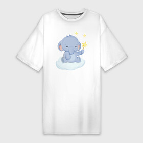 Платье-футболка хлопок с принтом Милый Слонёнок На Облаке Со Звездой в Петрозаводске,  |  | Тематика изображения на принте: animals | beast | cute | животные | звери | милый | слон | слонёнок