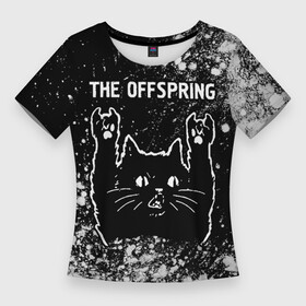 Женская футболка 3D Slim с принтом The Offspring  Rock Cat в Петрозаводске,  |  | band | metal | offspring | rock | the | the offspring | группа | кот | краска | краски | оффспринг | рок | рок кот