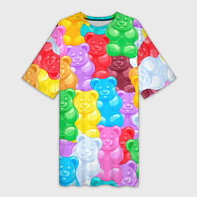 Платье-футболка 3D с принтом мармеладные мишки разноцветные в Петрозаводске,  |  | background | bear | bears | colorful | gummy bears | haribo | marmalade | multicolor | sweets | мармелад | мармеладные мишки | медведи | медведь | мишки | мультицвет | разноцветный | сладости | фон | харибо