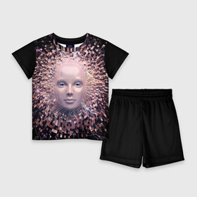 Детский костюм с шортами 3D с принтом АБСТРАКЦИЯ ЧЕЛОВЕЧЕСКОГО ЛИЦА в Петрозаводске,  |  | астракция | звездный | лицо | маска | минимализм | узор | фэнтези | черный