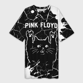 Платье-футболка 3D с принтом Pink Floyd  Rock Cat в Петрозаводске,  |  | band | floyd | metal | paint | pink | pink floyd | rock | брызги | группа | кот | краска | пинк | рок | рок кот | флойд