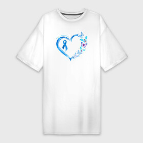 Платье-футболка хлопок с принтом Я выжил (знак поддержки больных диабетом) в Петрозаводске,  |  | butterfly | бабочка | бабочки | батерфляй | голубое | диабет | крылатая | легкокрылая | ленточка | мотылёк | насекомое | поддержка больных диабетом | порхающая | сердце