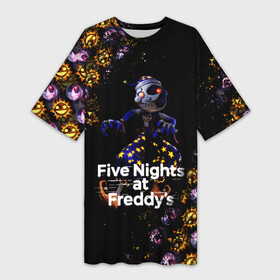Платье-футболка 3D с принтом Five Nights at Freddy s Луна (паттерн) в Петрозаводске,  |  | 5 ночей с фредди | daycare att | five nights at freddys | foxy | security breach | аниматроники | воспитатель | игра | компьютерная игра | луна | фокси | фредди | фреди | чика