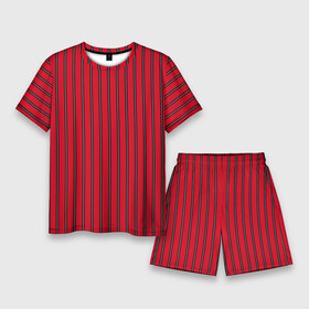 Мужской костюм с шортами 3D с принтом Красно черный узор в полоску в Петрозаводске,  |  | red striped | striped pattern | красный и черный | полоска | ретро