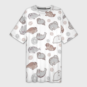Платье-футболка 3D с принтом Милые тюлени в Петрозаводске,  |  | животное | милота | семья | тюлени | тюлень