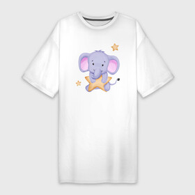 Платье-футболка хлопок с принтом Милый Слонёнок Со Звездой в Петрозаводске,  |  | Тематика изображения на принте: animals | beast | cute | животные | звери | милый | слон | слонёнок