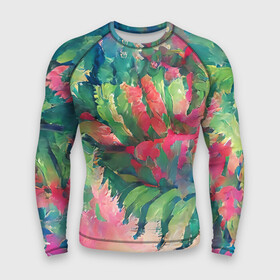 Мужской рашгард 3D с принтом Тропический микс в Петрозаводске,  |  | colors | fern | jungle | leaves | multicoloured | palm | summer | tree | деревья | джунгли | летнее настроение | лето | листья | пальма | папоротник | радостный | разноцветный | растения | рисунок | тропики | яркий