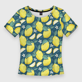 Женская футболка 3D Slim с принтом Cute lemon pattern в Петрозаводске,  |  | fruit | lemon | pattern | лимон | лимоны | паттерн | фрукт | фрукты