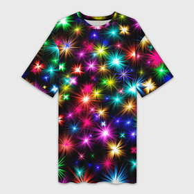 Платье-футболка 3D с принтом ЦВЕТНЫЕ ЗВЕЗДЫ (COLORED STARS) в Петрозаводске,  |  | звезды | красочные | межзвездный | разноцветный | розовый | синие | текстура | фиолетовый | цвет | цветные | черные