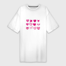 Платье-футболка хлопок с принтом РОЗОВЫЕ СЕРДЕЧКИ (PINK HEARTS) в Петрозаводске,  |  | валентинки | забавный | любовь | милый | узор | эстетичный