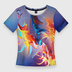 Женская футболка 3D Slim с принтом Замерзшее пламя в Петрозаводске,  |  | abstraction | bright | colors | fire | flame | frozen | ice | multicolored | абстракция | горячий | краски | красочный | лед | огонь | пламя | разноцветный | сочный | фееричный | яркий