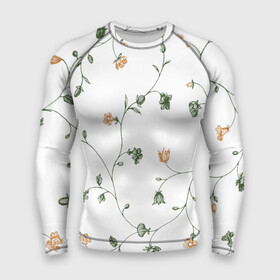 Мужской рашгард 3D с принтом Весенний вьюн в Петрозаводске,  |  | арт | белый | вьюн | куст | кусты | рисунок | цветок | цветы
