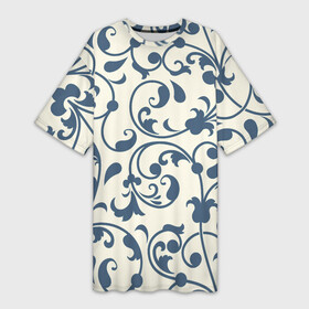 Платье-футболка 3D с принтом Гжелевый вьюнок в Петрозаводске,  |  | арт | вектор | вьюнок | гжель | народный рисунок | рисунок | синий | синий рисунок | хохлома | цветок | цветы
