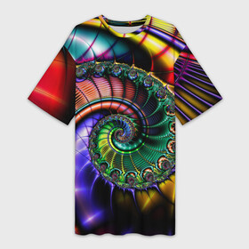 Платье-футболка 3D с принтом Красочная фрактальная спираль  Colorful fractal spiral в Петрозаводске,  |  | fashion | fractal | neon | spiral | vanguard | авангард | мода | неон | спираль | фрактал