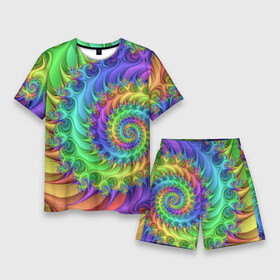 Мужской костюм с шортами 3D с принтом Красочная фрактальная спираль  Узор  Colorful fractal spiral  Pattern в Петрозаводске,  |  | abstraction | color | neon | pattern | spiral | абстракция | неон | спираль | узор | цвет