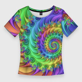 Женская футболка 3D Slim с принтом Красочная фрактальная спираль  Узор  Colorful fractal spiral  Pattern в Петрозаводске,  |  | abstraction | color | neon | pattern | spiral | абстракция | неон | спираль | узор | цвет